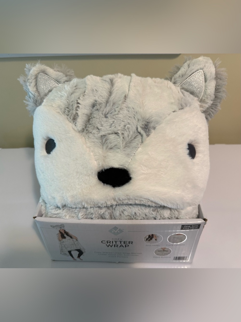 Gray & White Plush Critter Wrap Hoodie Blanket - Kids Accessories